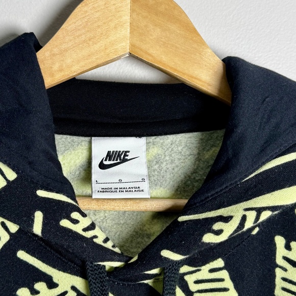 Nike Sport Black Yellow Volt Allover Print Pullover Hoodie Sz Large - Picture 4 of 12